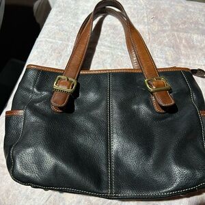 Fossil Black and Brown Leather Tote Bag